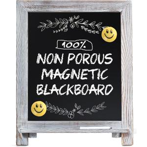 LotFancy 15x12 Magnetic Chalkboard Sign - Small Whitewash Wood Framed Tabletop Chalk Board Easel, Standing & Wall Hanging Menu Board for Kitchen, Wedding, Caf, Office (Includes 1 Pen & 2 Magnets)