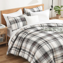 Andency Gray Brown Black Plaid Comforter Set Twin(66x90 Inch), 2 Pieces Grid Gingham Stripes Bedding Comforter Sets for Boys Girls Kids Teens, Preppy Geometric Line Soft Lightweight Reversible Bed Set