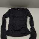 QINSEN Long Sleeve Square Neck Tops for Women Double Lined Side Ruching Going Out Shirts Basic Tee (X-Small, Black)