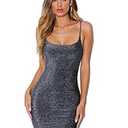 FV RELAY Womens Sexy Sparkely Glittery Straps Backless Bodycon Mini Club Party Wrap Dress (M, Black)