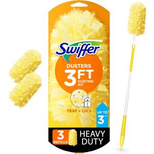 Swiffer Duster Heavy Duty 3 ft Extendable Handle Starter Kit with 3 Refills (4 Piece Set)