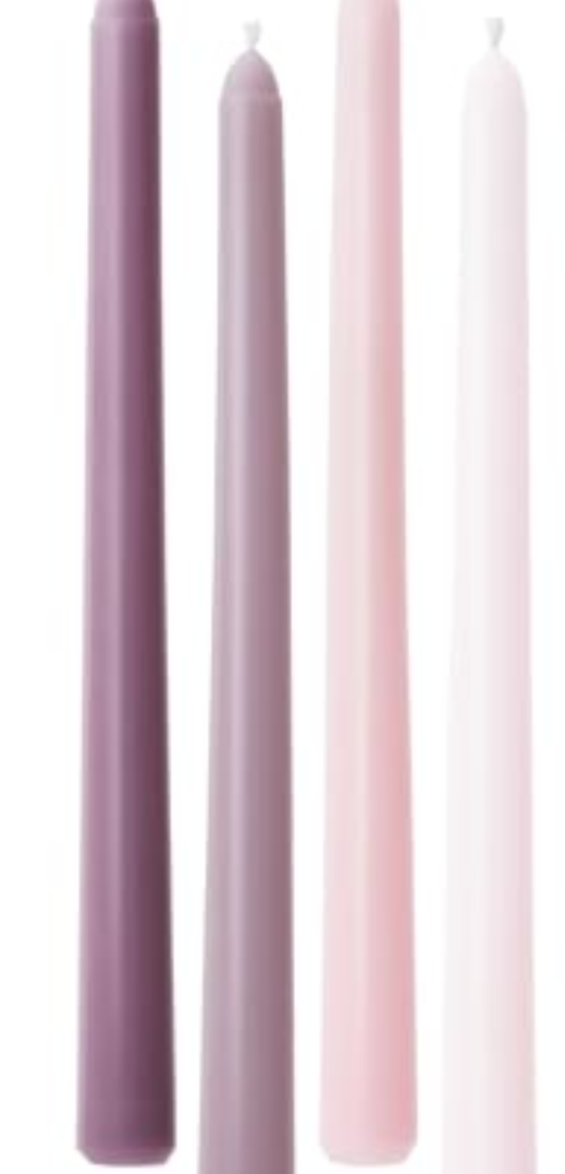 Taper Candles 12 Inch Purple Set of 4 Unscented, Dripless, Smokeless Long Tall Tapered Candlesticks Wedding Home Decor Dinner Natural Color Series