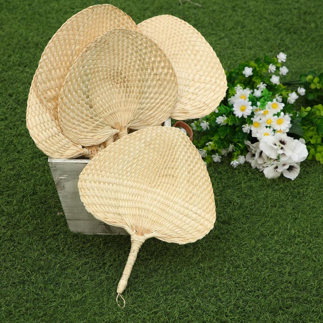 Marsui 30 Pieces Wedding Raffia Fans Bamboo Natural Handmade Palm Leaf Hand Weaving Boho Fans for Guest Couple Summer Cooling Supplies Farmhouse Wall Decor Wedding Favors