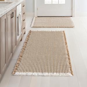 MIULEE Set of 2 Waffle Bathroom Rugs, Boho Bath Rugs Non Slip Washable, Super Absorbent Bath Mats, Ultra Soft Rubber Backed Shower Mats for Bathroom Floor, Tub, Brown & White, 17"x24"+18"x30"