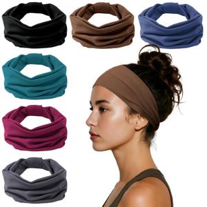 HSEM Headbands for Women, Wide Elastic Head Bands, Non-Slip Thick Hair Bands, Sports Stretchy Sweat Bands, Large Knotted Soft Headband, Gray Burgundy Green Black Coffee Navy