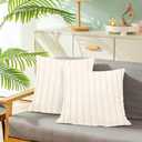 Bonhause Cream White Throw Pillow Covers 18 x 18 Inch Soft Fluffy Striped Double Sided Faux Fur Plush Decorative Pillow Cases for Couch Sofa Bed Home Patio Decor Set of 2