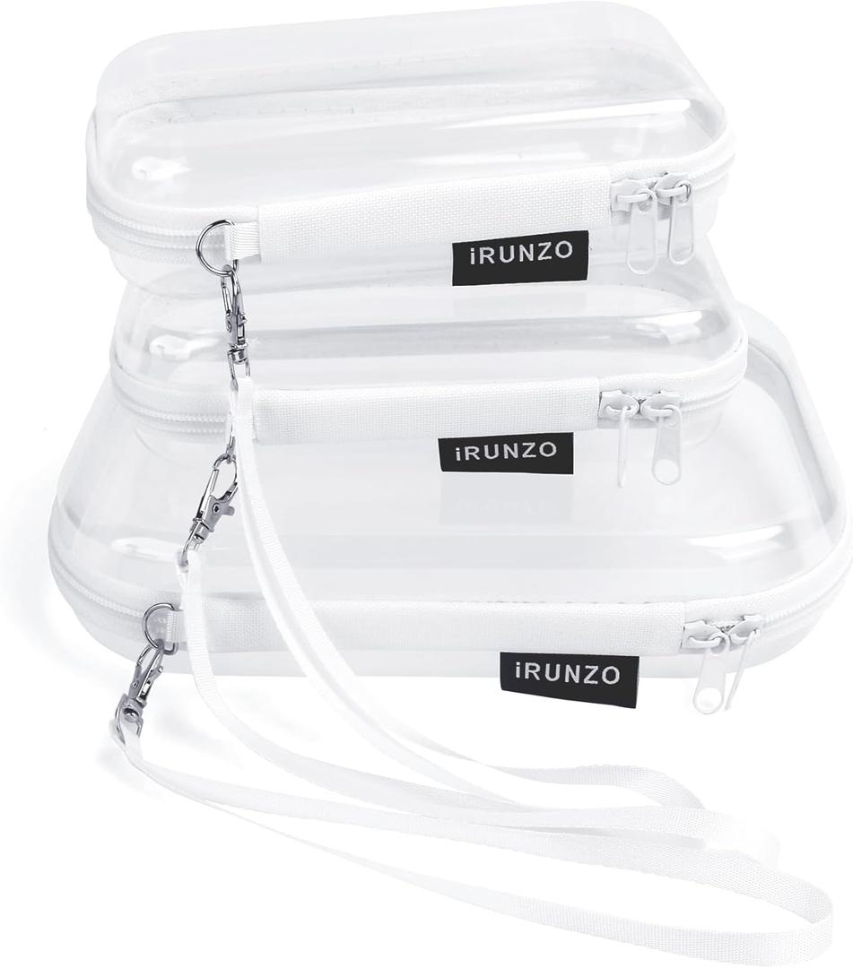 3 PCS Clear Hard Shell Zipper Case With Handle StrapClear Plastic Waterproof Cosmetic Makeup Bags Toiletry Pouches for Travel With Double ZipperKid's Toy Storage Organizer Bins Box (white)