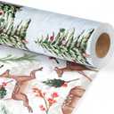 BIOBROWN Reversible Christmas Wrapping Paper - 17 Inch X 33 Feet (46.7 sq. ft. ttl.) - Doe Floral and Tree Design Perfect for Xmas, Party, Holiday Gift Wrap (1 roll (Pack of 1))