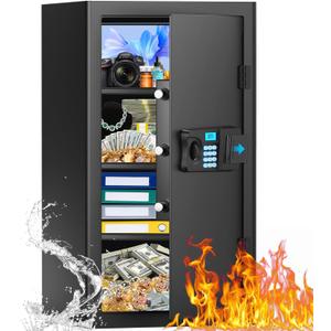 6.0 Cubic Large Home Safes Water and Fireproof, Anti-Theft Safe Box with Alarm System, Spare Key, Mute Function and Removable Shelf, Digital Fire Safe for Home Ammo Document Medicine Jewelry