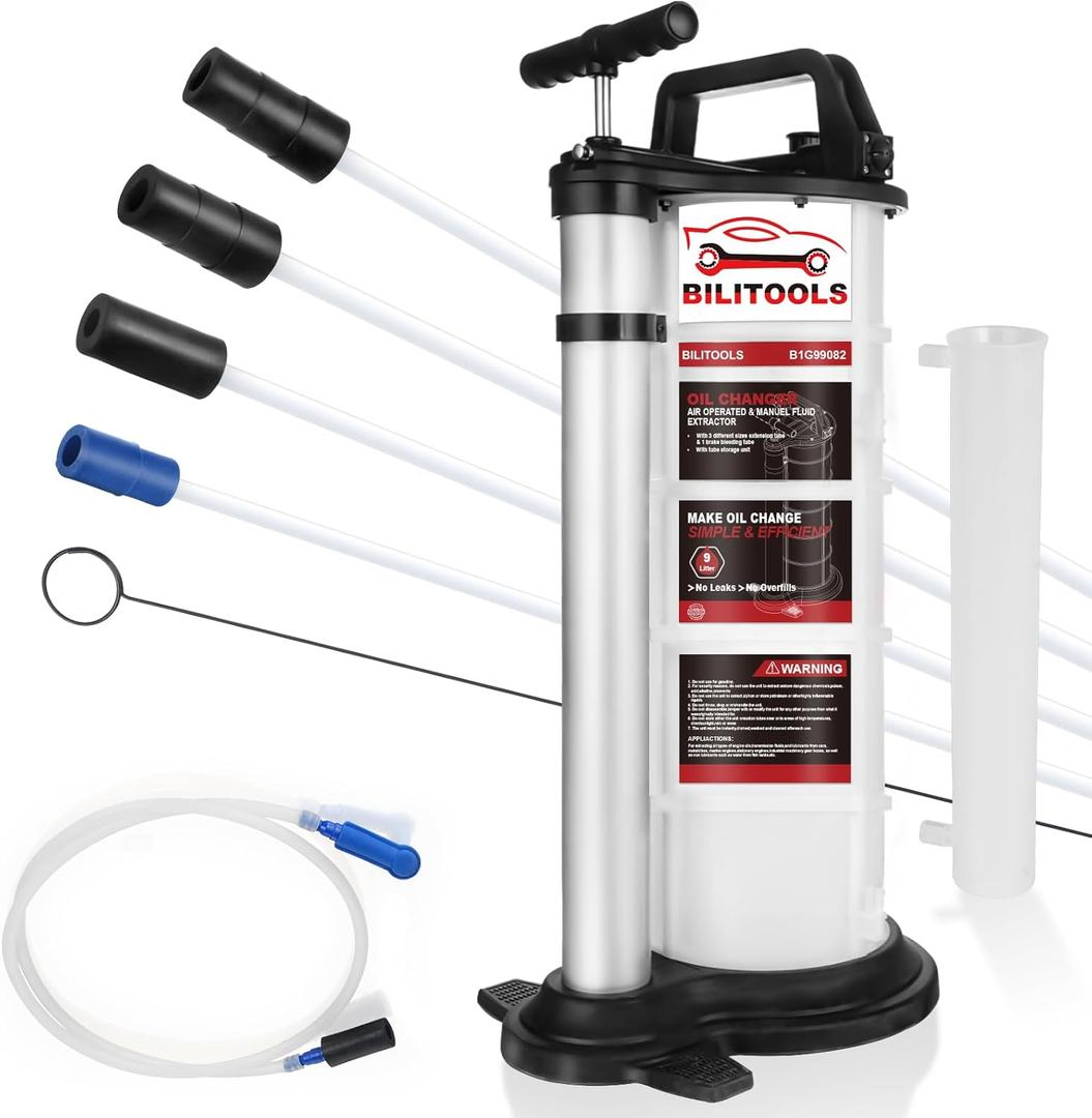 BILITOOLS 9L Pneumatic/Manual Oil Extractor Pump, Vacuum Oil Fluid Pump Extractor 2 in 1 Automotive Oil Change Tool Large Capacity 2.4 Gallon Engine Fluid Extractor for Boat Marine Jetski ect.