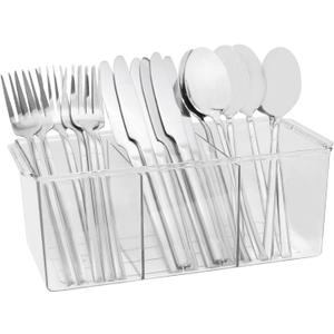Bawuie Silverware Caddy Organizer, Utensil Caddy Holder for Forks, Knives, Spoons, Cutlery, Flatware Storage Bin with Handle for Kitchen Pantry Table Countertop Outdoor Picnic, Clear