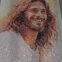 Jesus Wall Art,Laughing Christ with Long Curly Hair Beard Kind Friendly Jesus Portrait Watercolor Painting for Living Room Bedroom Decor Framed (24"L x 16"W)