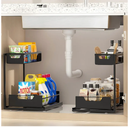 Under Kitchen Sink Organizers and Storage Pull Out 2 Tier Metal Bathroom Cabinet Organizer (Black, 2 Pack)