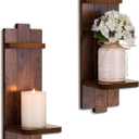 Rustic Candle Holder Farmhouse Wall Decor - Brown Sconce Set of Two Wooden Vintage Hanging Wall Decoration for Fireplace Mantel Living Room Bedroom Dining Room