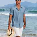 COOFANDY Mens Cuban Guayabera Shirt Short Sleeve Button Down Shirts Summer Beach Vacation Shirts (Brown, L)