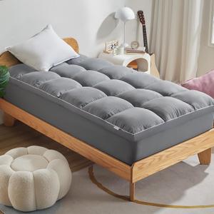 SLEEP ZONE Mattress Topper Twin Size, Extra Thick Fitted Mattress Pad for Back Pain, Plush and Support Mattress Cover, Deep Pockets Mattress Protector, Hotel Quality (Grey, Twin)