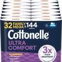 Cottonelle Ultra Comfort Toilet Paper with Cushiony CleaningRipples Texture, 32 Family Mega Rolls = 144 Regular Rolls (8 Packs of 4)