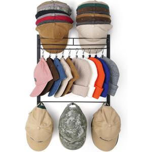 Hat Rack for 45 Baseball Caps with 10 Clips 3 Tier Hat Organizer for Wall Multi-functional Hat Hanger Metal Hat Holder at Closet Bedroom Entryway Gift for Men Boy Teen (Black)
