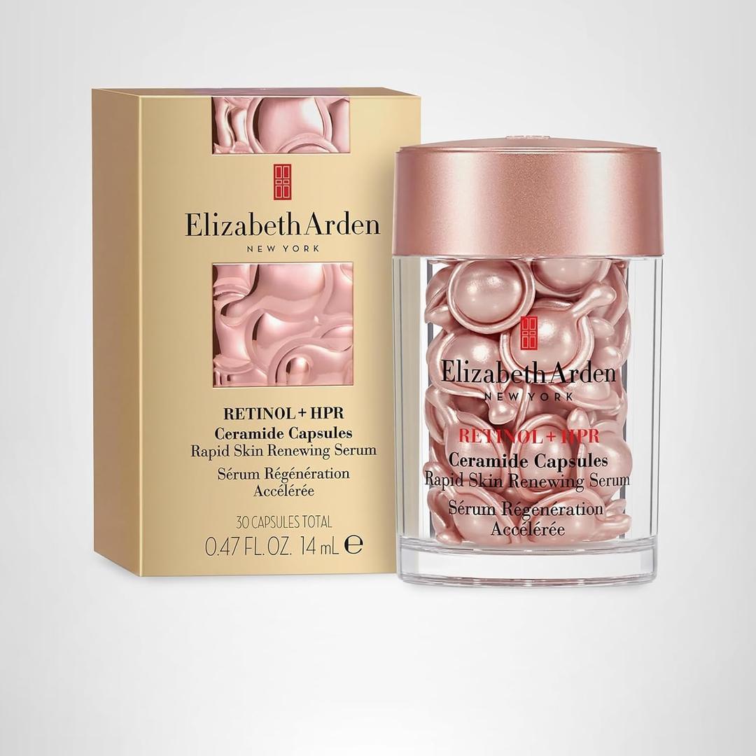 Elizabeth Arden Retinol + HPR Ceramide Rapid Skin Renewing Anti-Aging Face Serum Capsules, Fine Lines & Wrinkles Treatment with Peptides, Vitamin E, & Niacinamide, 30 Count
