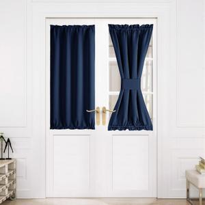 NICETOWN Navy Privacy Blackout Door Curtains with Tieback for Window | Rod Pocket Privacy Thermal Insulated Sidelight French Door Curtains, Window Covering for Kitchen, 1 Panel, 30 x 50 inch Long