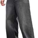 DFGIGT Mens Baggy Jeans Distressed Wide Leg Denim Pants Casual Loose Fit Trousers Streetwear , XXL Size, Black
