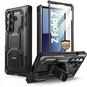 i-Blason Armorbox for Samsung Galaxy Z Fold 7 Case with Stand [9H+ Tempered Glass Screen Protector] [Hinge Protection] Full-Body Heavy Duty Rugged Shockproof Protective Case for Z Fold 7 (Black)