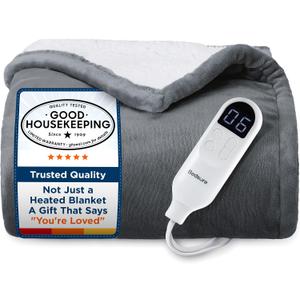 Bedsure Heated Blanket Throw Blanket - Fast Heating Electric Blanket with Over-Heat Protection, Soft Flannel Throw with Auto-Off, Warm Gifts for Grandma & Grandpa & Seniors (50"x60", Grey)