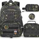 Boys Backpack with Lunch Box, 4 PCS Camo School Bookbag for Boys | Large Capacity Elementary Backpack, Back to School Backpack for Kids, Boys & Teens