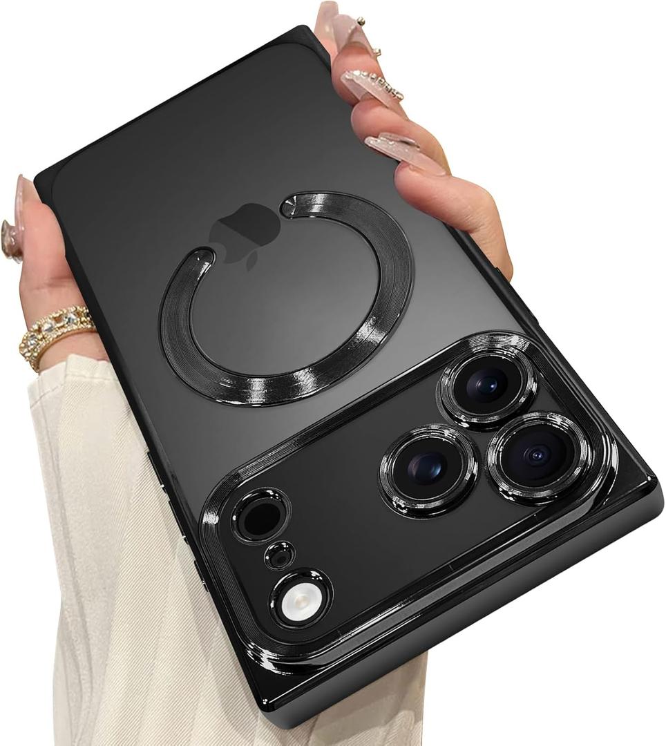 OOK Magnetic Case Made for iPhone 17 Pro Max 6.9 Inch (Compatible with MagSafe) Clear Phone Cover with Screen Protector Soft TPU Anti-Scratch Shockproof Protective Case for Women Men - Black