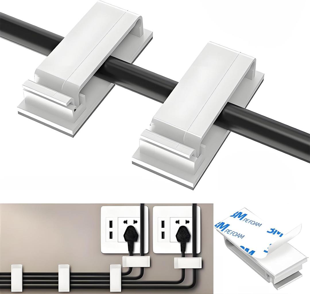 for Desk Under Table Wire Management Adhesive Cable Clips 39Pcs(White).Used for Computer pc,tv,ethernet Wires Cable Management on Large Cable Hooks Organizer Clips