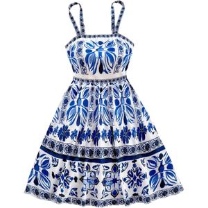 MakeMeChic Women's Summer Tribal Print Cami Dress Sleeveless A Line Flare Mini Dresses Boho Sundress (Medium)