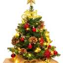 Tabletop Christmas Tree Artificial 24IN Realistic Mini PE Xmas Tree for Table Desk Home Christmas Decorations 2FT