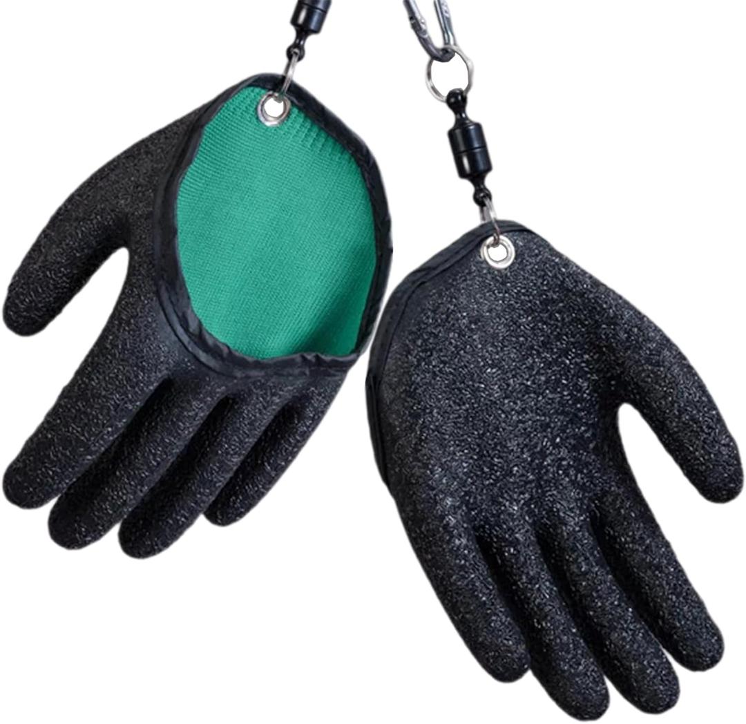 2Pcs Fishing Gloves with Magnet Release - Professional Anti-Slip Catch Fish Gloves,Puncture Proof Ice Fishing Glove for Handling,Catching,Cleaning,Hunting,Fisherman Fishing Accessories, S
