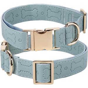TDTOK Stylish Leather Dog Collar, Comfortable Soft PU Leather Dog Collars for Large Medium Small Dogs with Quick Metal Buckle, Adjustable Pet Collar with Cute Bone Pattern Design (Blue, M)