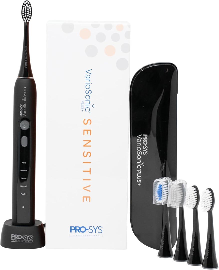 PRO-SYS VarioSonic Plus+ Sensitive Kit Professional Electric Toothbrush for Sensitive Teeth, Rechargeable with Pressure Sensor and Timer, Customizable Intensity Powered Toothbrush with Travel Case