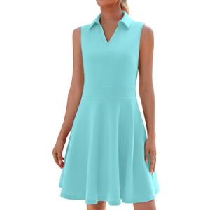WEACZZY Womens Summer Dresses Casual Collared V Neck Mini Dress Sleeveless Tennis Golf Dress with Pockets (Large, Light Blue)