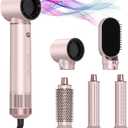 5 In 1 Hair Styler & Hot Air Brush - Air Curling Wrap with Low-Speed Negative Ion Technology, Hair Dryer Brush for Drying, Curling, Straightening & Styling, Hair Styling Tools at Home (Pink)