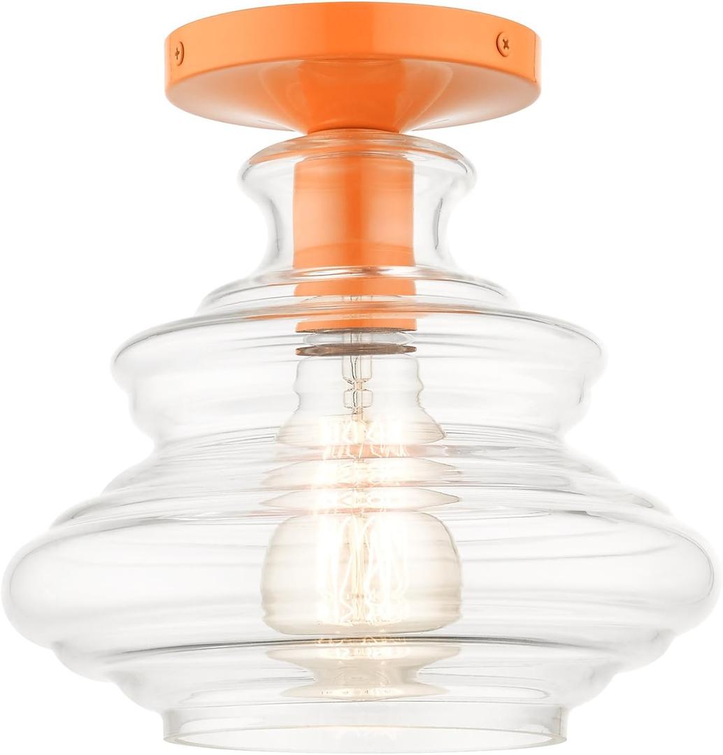 Livex Lighting, 52830-77, Everett, Semi-Flush, Shiny Orange