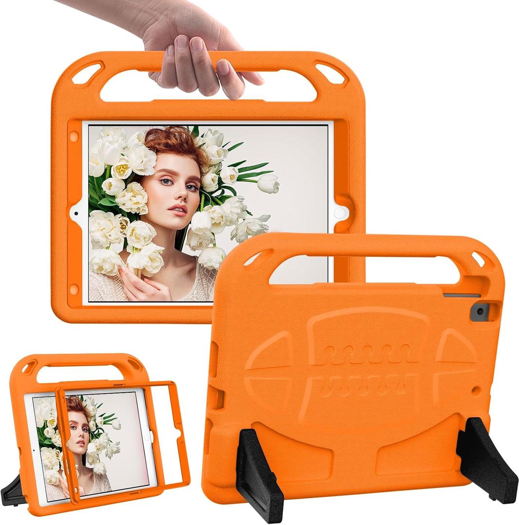 Kids Case for iPad 9th / 8th / 7th Generation 10.2-inch (2021/2020/ 2019), Shockproof iPad Air 3rd 2019 10.5  /Pro 10.5 inch Protective Cover with Handle Stand-Orange