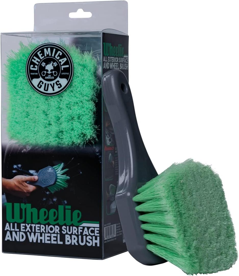 Chemical Guys Wheelie All Exterior Surface and Wheel Brush, Wheel Cleaner Brush with Soft Bristles, Safe Cleaning of Rims, Tires, and Exterior Surfaces on Cars, Trucks, Motorcycles, RVs, & More, Green