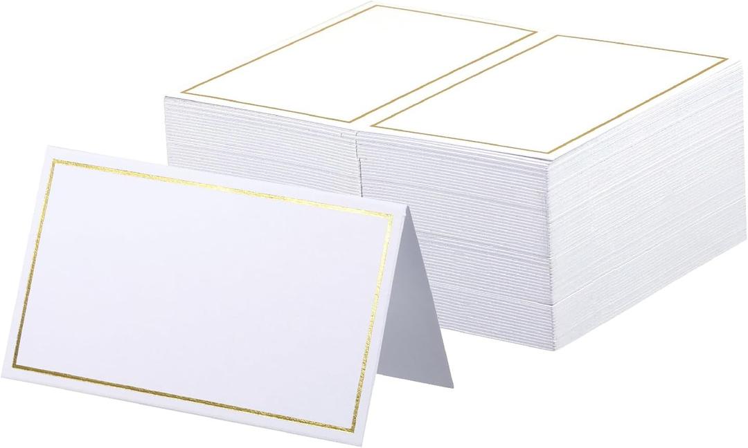 3 x Place Cards Pack of 120 - Small Table Name Cards with Gold Foil Border Weddings, Banquets, Events, Not for Printers, 3.5 inches x 4 inches