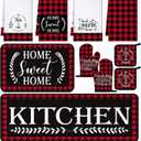 Fourluoo 10 Pcs Kitchen Set Kitchen Towels and Rugs Oven Mitts and Pot Holders Farmhouse Decor for Women Mom Gift Cooking Baking Grilling(Red Black)
