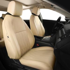 FEINEPRO Seat Covers for Honda Civic Sedan 4DR Sedan LX 2022 2023 2024 2025.Faux Leather Car Seats Cover Full Set, (Rear Row Solid Folding Backrest)-Beige