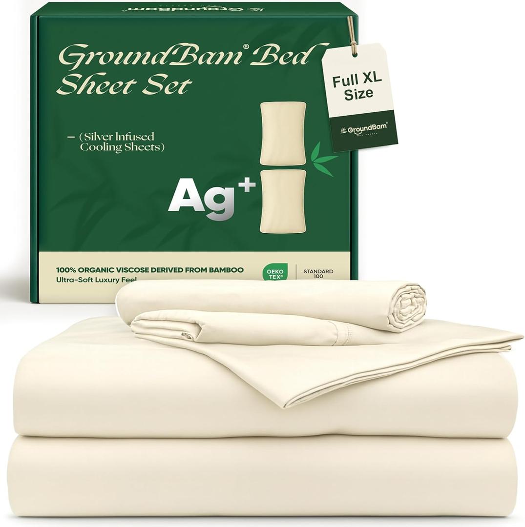 Silver Infused Bed Sheets Set, Temperature-Regulating Fabric with Self-Cleaning Technology for 3X Freshness Sleep, Genuine 100% Organic Viscose Derived from Bamboo (Off White, Full XL)