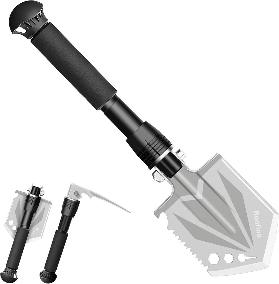Foldable Camping Shovel - 14.6" High Carbon Steel Portable Multitool Entrenching Tool for Backpacking, Hiking, Survival & Car Emergency - Lightweight & Rustproof (Basic 14.6" E-Tool)