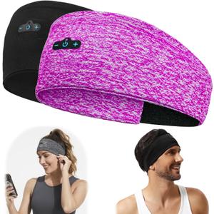 BORAYDA 2-Pack Bluetooth Headband, Bluetooth 5.4 Sleeping Headphones,18 Hours Play Time,HD Stereo, Built-in Microphone, Workout, Running, Sports, Men/Women Giftv (Pink), One Size