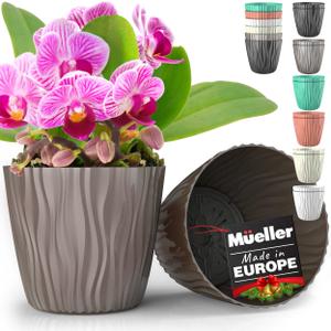 Mueller European-Made 5/1 Plant Pots 6/7.5/9.2" - Flower Pots Set with Inner Drainage for Indoor and Outdoor Use, Modern Decorative Planters for Plants, Flowers, and Herbs - Brown
