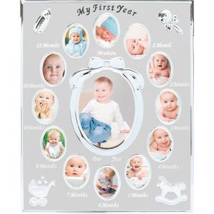 Tiny Ideas Babys My First Year Picture Frame, Monthly Milestone Photo Collage, 12 Month Baby Keepsake, Nursery Wall Decor and Baby Gift, Silver