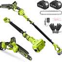 Electric Pole Saws for Tree Trimming, 6" & 8" Mini Chainsaw Cordless with Extension Pole & 2x4Ah Batteries, 20V Pole Chain Saw Battery Powered, Max Reach 16 Ft, Tree Trimmer Limb Branch Cutter Pruner