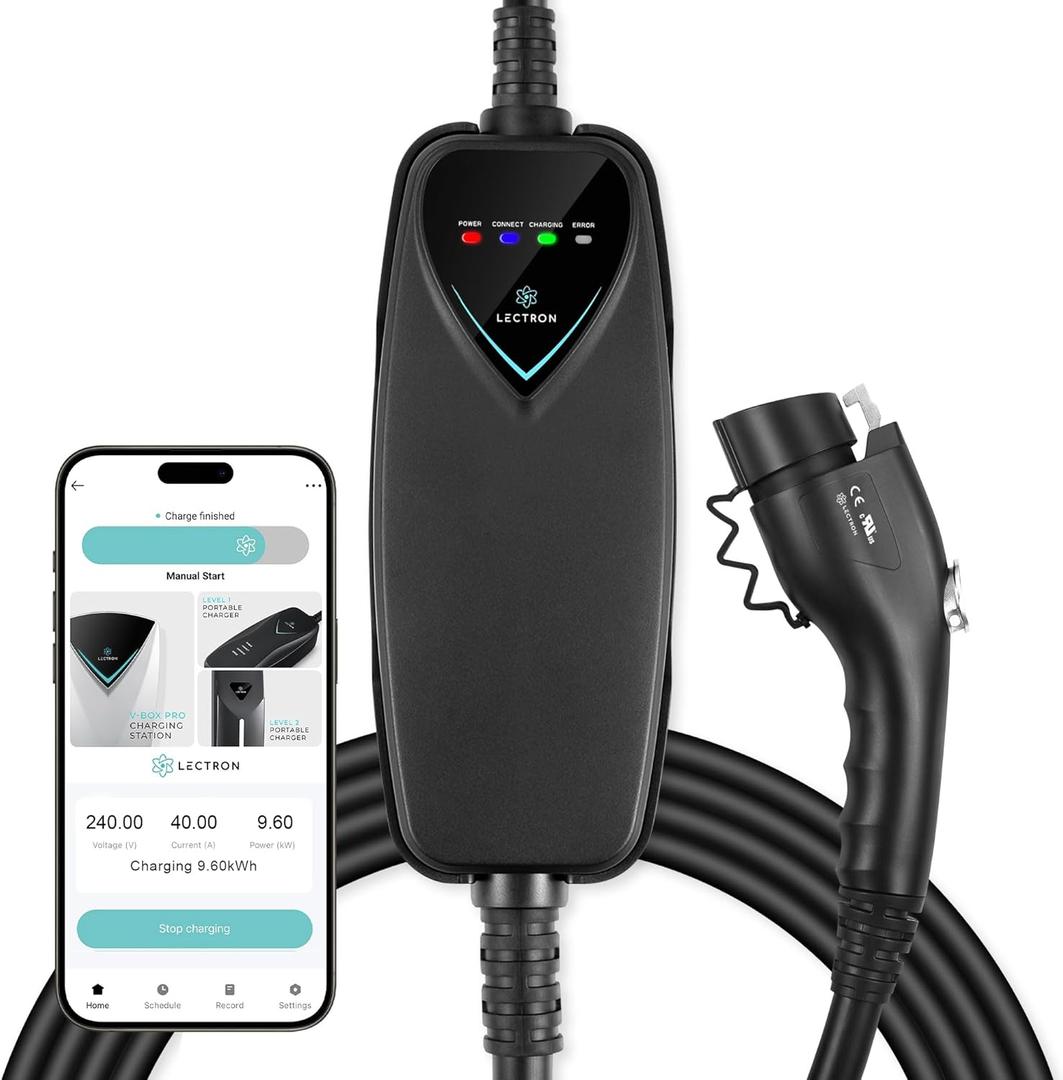 Lectron Level 2 J1772 Charger (WiFi Version) - 240V, 40 Amp, NEMA 14-50 Plug, 16 ft Extension Cord - Portable Electric Car Charger for J1772 Evs